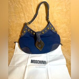 MOSCHINO Shoulder bag in fabric and leather in blue